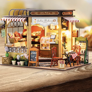 DIY Julia’s Bakery Wooden Model Kit – Handcrafted Mini House Toy, Perfect Birthday Gift